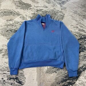 Vintage 80s Nike Sweatshirt Sz L Blue Embroidered Logo Ribbed Quarter Zip